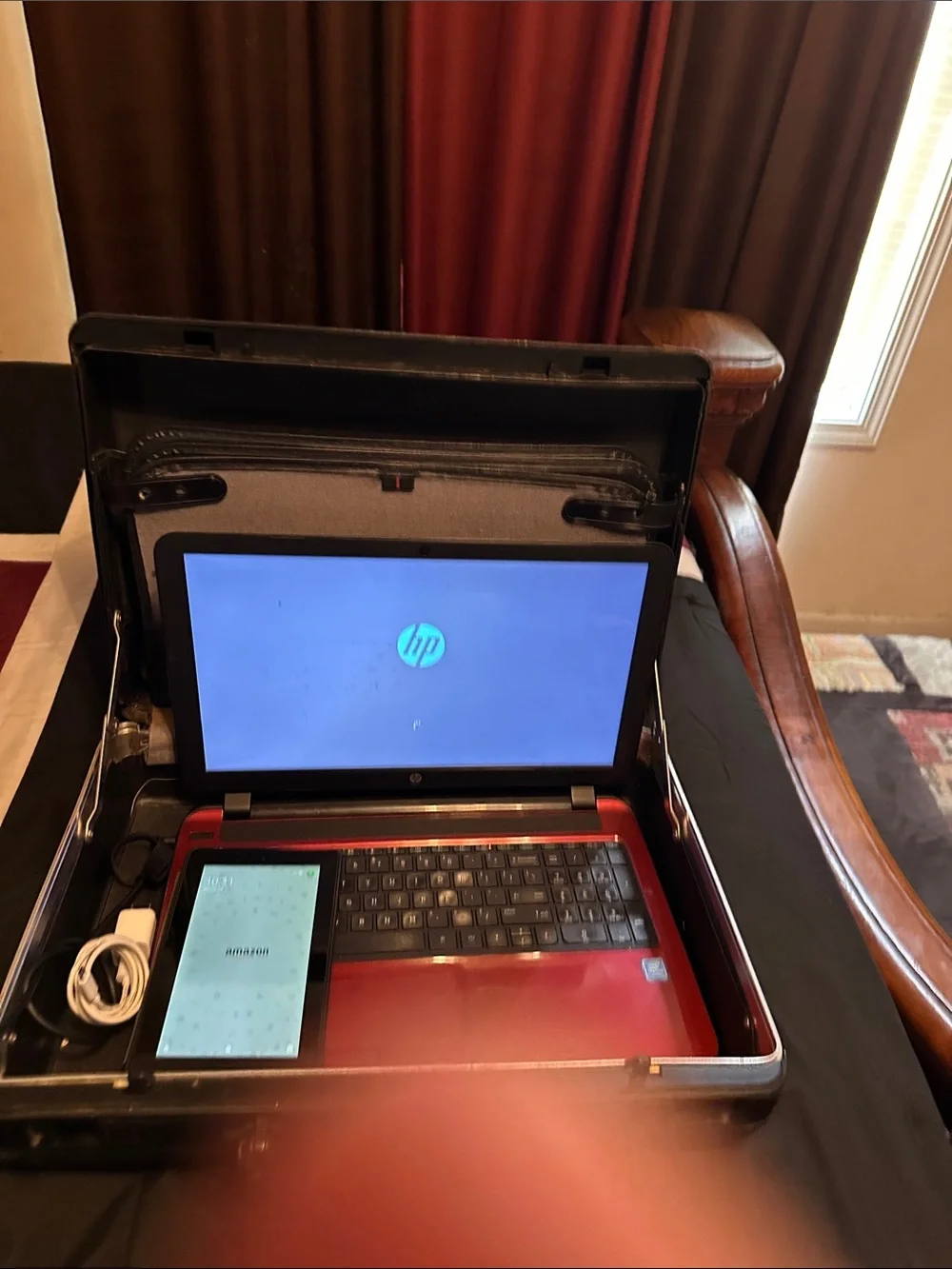 Amazon Fire Tablet in Black with Black Folio Cover, HP laptop, black briefcase